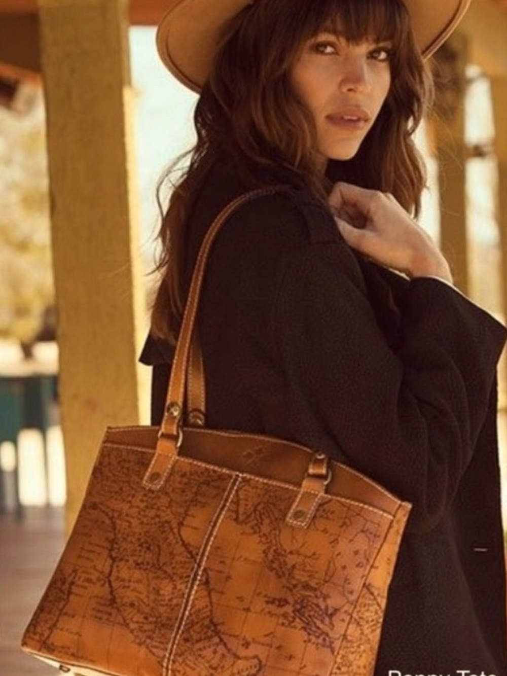 Patricia Nash Tan Map-Print Leather Tote